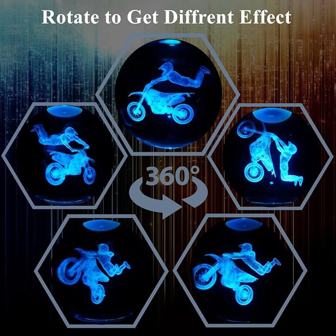 Dirt Bike Night Light, Dirt Bike Gifts, 3D Crystal Ball Dirt Bike Lamp with Remote Upgraded 3.15 Inch with 16 Color for Birthday Xmas Cool Figurines Motor Bike Gifts for Room Decor Boys Girls