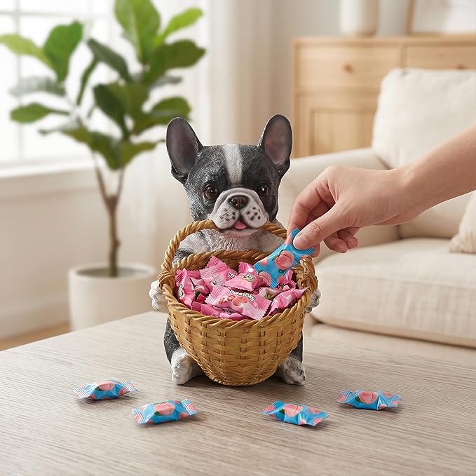 Dog Resin Storage Basket, Desktop Organizer for Remote & Keys, Cute Home Decor Tray, Ideal present for Pet Lovers.(French Bulldog Biting Basket)