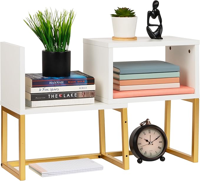Mind Reader Floating Shelves, Wall-Mounted Office Organizers, Modern MDF Display Storage with Metal Rail, Set of 2, White