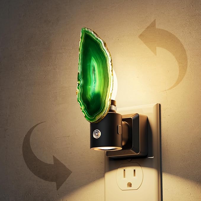 L LOHAS LED Night Lights Plug into Wall, Agate Nightlight Rotating 350°, Dimmable Dusk to Dawn Sensor, Healing Stone Green Agate Decorative Nightlight for Bedroom,Living Room