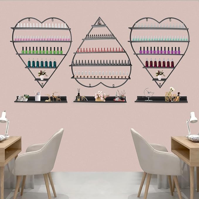 DYRABREST 5 Tier Metal Nail Polish Storage Rack - 6 Piece Organizer for Makeup, Jewelry Display - Wall Shelf for Salon, Holds 192 Bottles