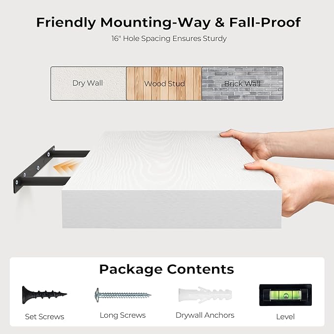 Fun Memories 72 Inch Floating Shelves for Wall, Fireplace Mantel Shelf with Invisible Heavy Duty Bracket, 8 Inch Deep Storage Shelf for Living Room, Kitchen, Farmhouse, White