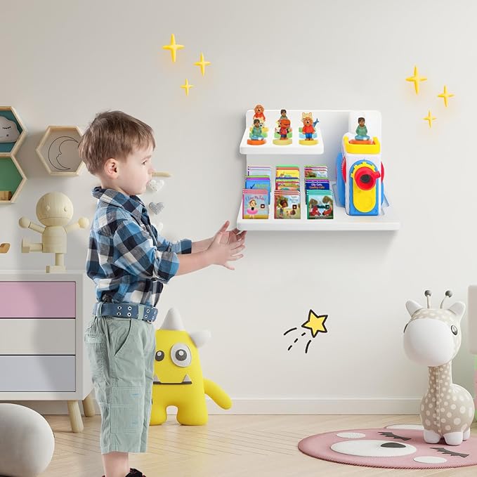 Taladad Wall Shelf Compatible with Little Tikes for Story Dream Machine Books Starter Set, for Little Tikes for Storytime Audio Play Real for Littles Character Storage Floating Shelves Blue (White)