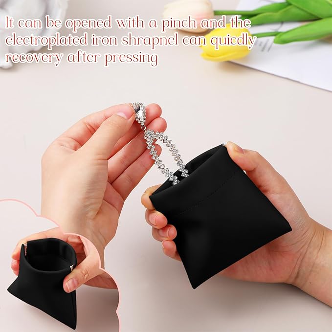 50 Pcs PU Leather Jewelry Pouch Jewelry Travel Bag Jewelry Gift Bags Pocket Cosmetic Bag Portable Jewelry Organizer (Black)