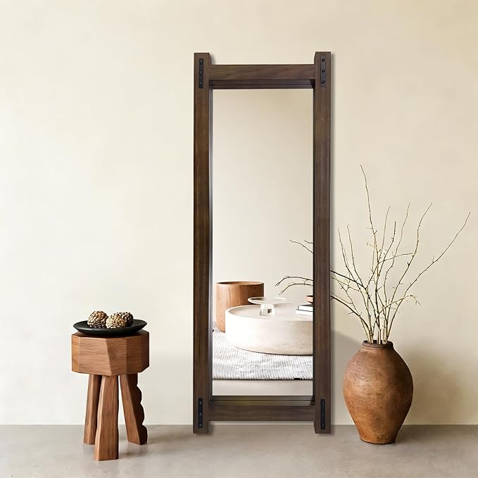 Wooden Standing Full Length Mirror Rustic Floor Full Body Wall Mounted Mirror for Farmhouse， 54"×19"