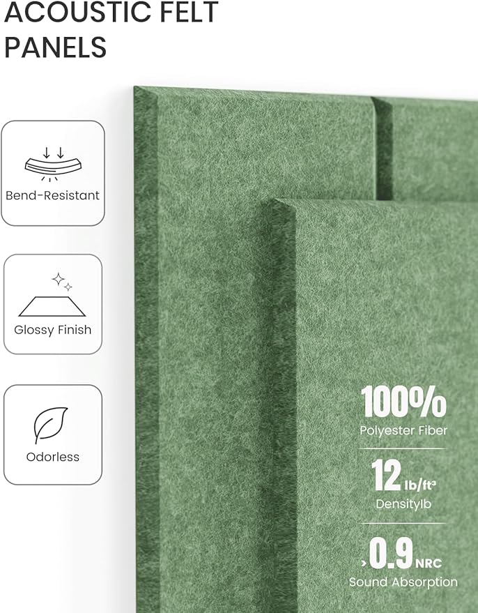 Large Felt Bulletin Board 48" x 36" Cork Board Alternative-12 Pack with 70 Safe Removable Adhesive Tabs, Cork Boards for Walls Felt Board for Home Office Classroom Pin Board-Moss Green