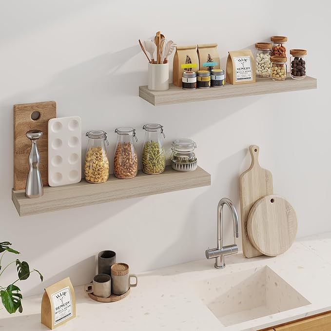 Fun Memories Floating Shelves for Wall, 36Inch Floating Shelves Set of 2, Hanging Shelf with Invisible Brackets, Bathroom Shelves for Living Room, Bedroom, Kitchen-Grey