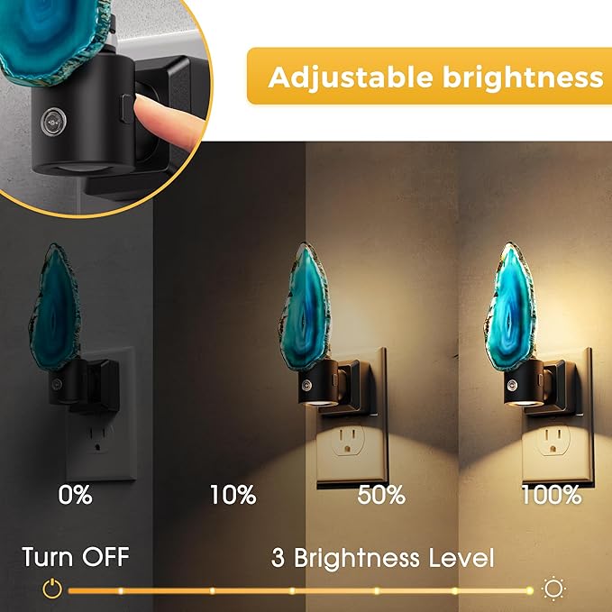 L LOHAS LED Night Light, Night Lights Plug into Wall, Agate Nightlight Rotating, Dimmable Dusk to Dawn Sensor, Healing Stone Agate Decorative Nightlight for Bedroom,Living Room