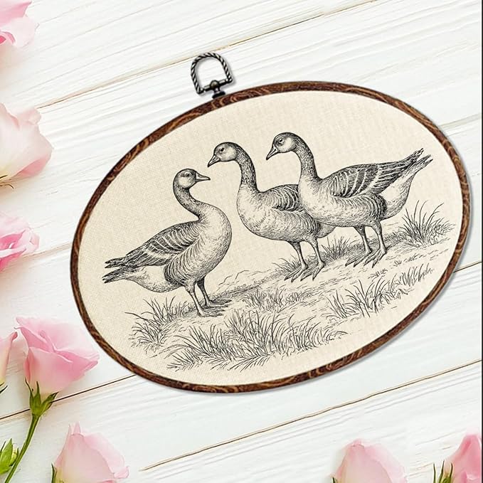 Retro Duck Oval Framed Wall Art,Vintage Antique Duck Canvas Art Paintings Wall Decor, Rustic Cottagecore Nature Hanging Decor Artwork for Home Kitchen Bathroom Bedroom Living Room Farmhouse 12X8.3