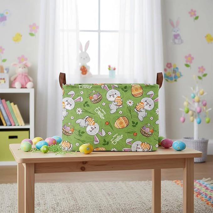 Large Rectangular Cute Kid Easter Basket Empty Bunny Eggs Easter Basket Gift Spring Room Storage Organizer Décor (E-06)