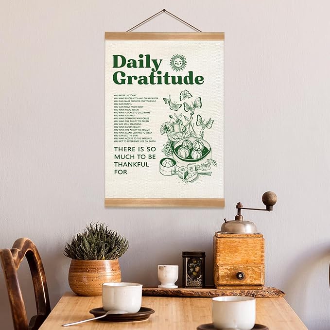 ZTGDA Gratitude Wall Art Vintage Decor,Retro Poster for Room Aesthetic,Inspirational Daily Gratitude Poster,Green Inspirational Quotes Wall Art for Living Room Bedroom Classroom