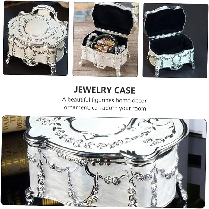 SECFOU Vintage European Style Small Jewelry Box with High Foot, Retro Trinket Case for Women, Desktop Jewelry Organizer and Makeup Storage, 6.8x5.3x5.5 Inches