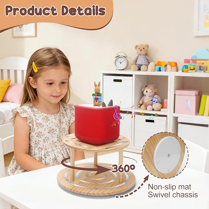 360° Rotating Storage Shelf for Toniebox1/2, 2-Tier Organizer Holder for 20~30 Tonies Figures, Wooden Magnetic Stand Display for Tonie Box Characters Tonieplay Game Controller
