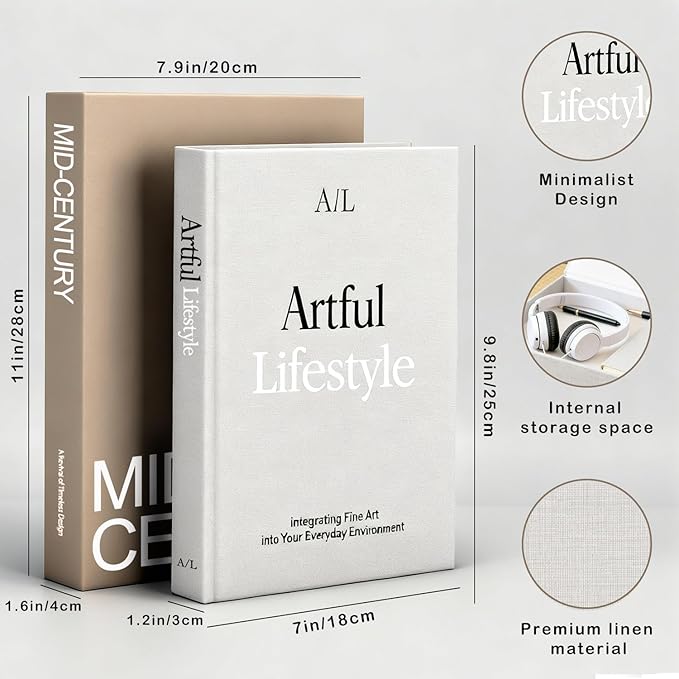 Elegant Decorative Books Boxes for Home Decor, Faux Books Storage Box Decor for Decoration, Aesthetic Books for Coffee Table, Modern Home Decor and Keepsakes (Style B)