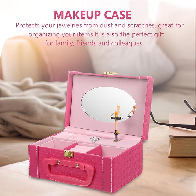 Hemobllo Jewelry Storage Box and Makeup Organizer Case Pink Princess Jewelry Display Box with Music Function for Women Home Cosmetics Storage