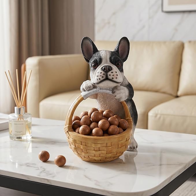 Dog Resin Storage Basket, Desktop Organizer for Remote & Keys, Cute Home Decor Tray, Ideal present for Pet Lovers.(French Bulldog/ Pied)