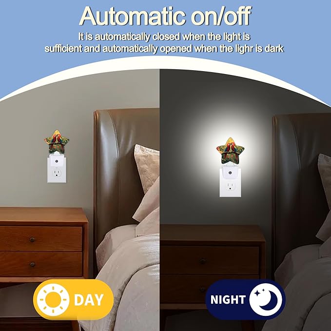 Tropical Parrot Night Light,Pink Love Heart Floral Plug-in Star Night Lights with Dusk-to-Dawn Sensor for Bedroom,Bathroom,Living Room Sleep Friendly Lamp for Women Girls Boys Gift,0.5W