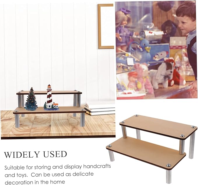 PRETYZOOM Wooden Riser Display Shelf Makeup Organizer Vanity Holder for Lipstick Toys Jewelry