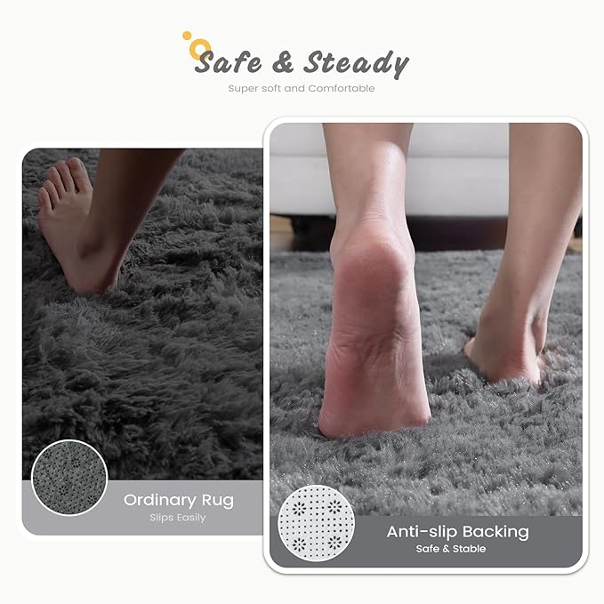 Modern Soft Fluffy Small Shaggy Rug for Bedroom Livingroom Dorm Kids Room Indoor Home Decorative, Non-Slip Plush Furry Fur Area Rugs Comfy Nursery Accent Floor Carpet 9X11 Feet, Smoke Gray