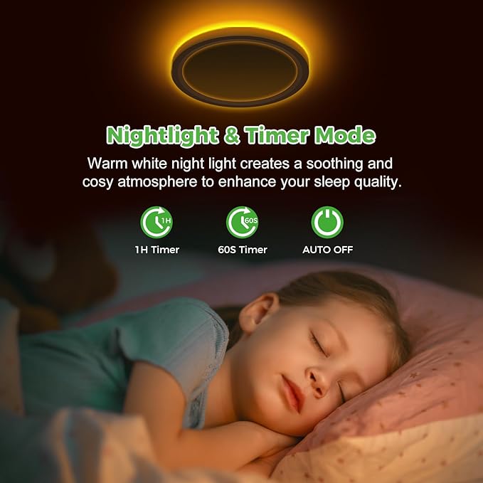 zemty 7 Inch LED Ceiling Light with Night Light 1800K, 2 Pack 3000K/4000K/6500K Dimmable Light Fixtures with Remote Control,12W 1200lm Flush Mount Ceiling Lamp for Bedroom Bathroom Kitchen-White