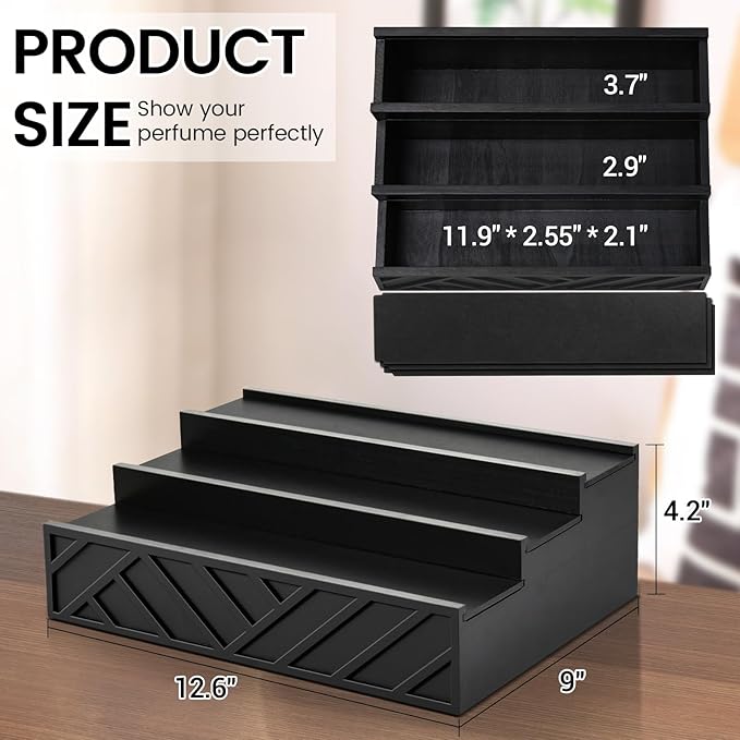 Wooden Cologne Organizer for Men，3 Tier Cologne Stand and Perfume Organizer for Women, Perfume Display Holder Cologne Display Shelf with Hidden Compartment for Watch, Jewelry,Great Gift for Father
