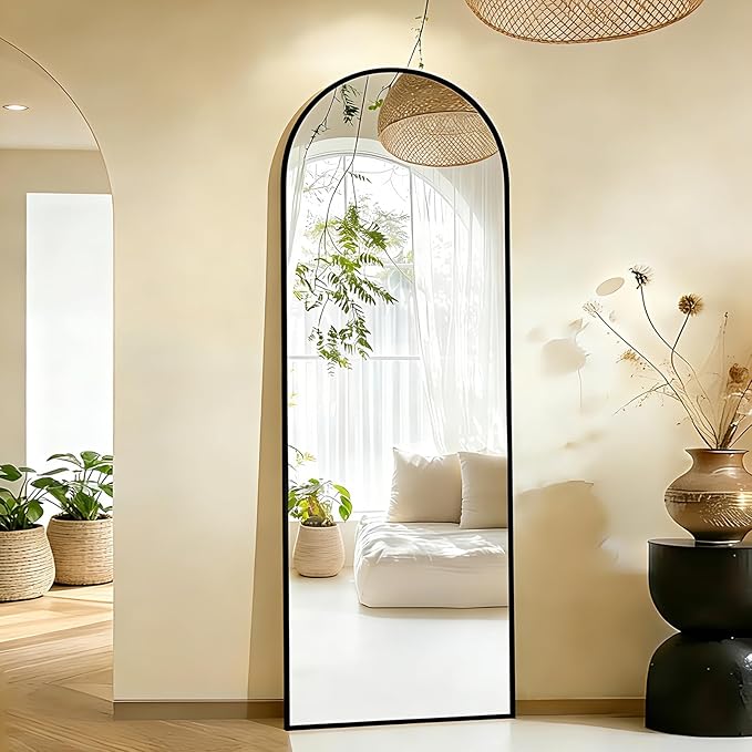 SUNQUEEN 59"x16" Floor Mirror Full Length, Arched Full Length Mirror with Stand, Full Body Mirrors for Bedroom Living Room or Cloakroom Black