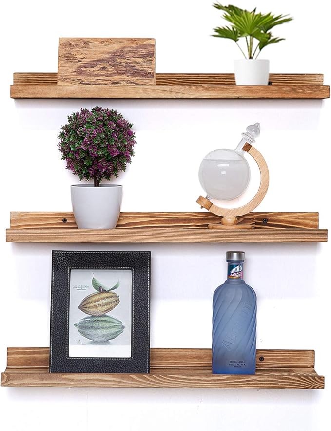 AZSKY 24 Inch Floating Shelves Set of 3 - Rustic Wood Picture Ledge Shelf for Home Storage Decor - Nursery Book Shelves, Wall Mounted Kids Bookshelf for Living Room, Bedroom, Photos & Vinyl Records