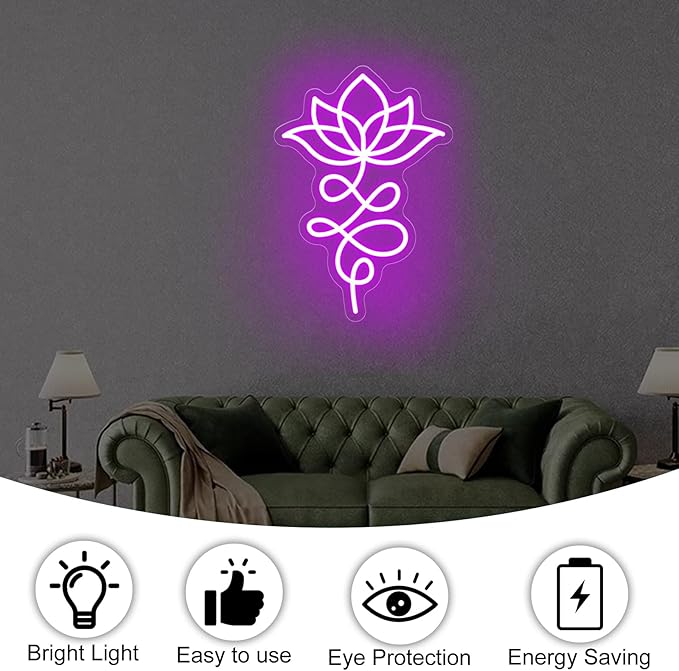 Unalome And Lotus Neon Sign, Lotus Flower, Buddhist Symbol, Spiritual Wall Decor, Yoga Wall Decor, Housewarming Gift, Spiritual Gifts, 15.7"x11", Purple
