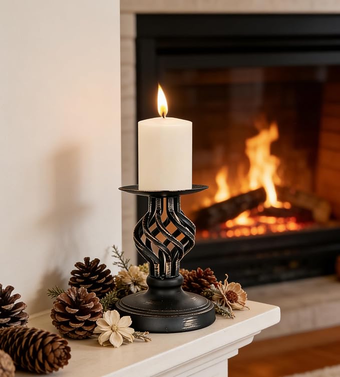 Candlestick Holders - Candle Holders Decorative LHQOO Metal Vintage Candle Holder with Non-Slip Base, Available for Home Decor, Wedding, Dinning, Party, Anniversary (Small Size)