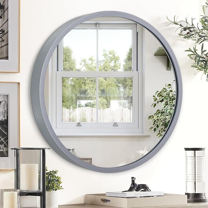 JJUUYOU Round Wall Mirror 16", Hanging Circle Mirror Round for The Bathroom Metal Frame Mirrors for Bedroom, Living Room or Entryway Wall Decorative