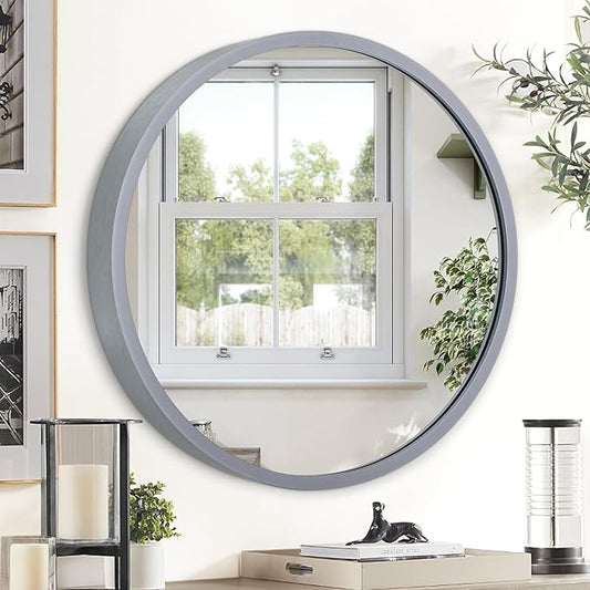 JJUUYOU Round Wall Mirror 16", Hanging Circle Mirror Round for The Bathroom Metal Frame Mirrors for Bedroom, Living Room or Entryway Wall Decorative