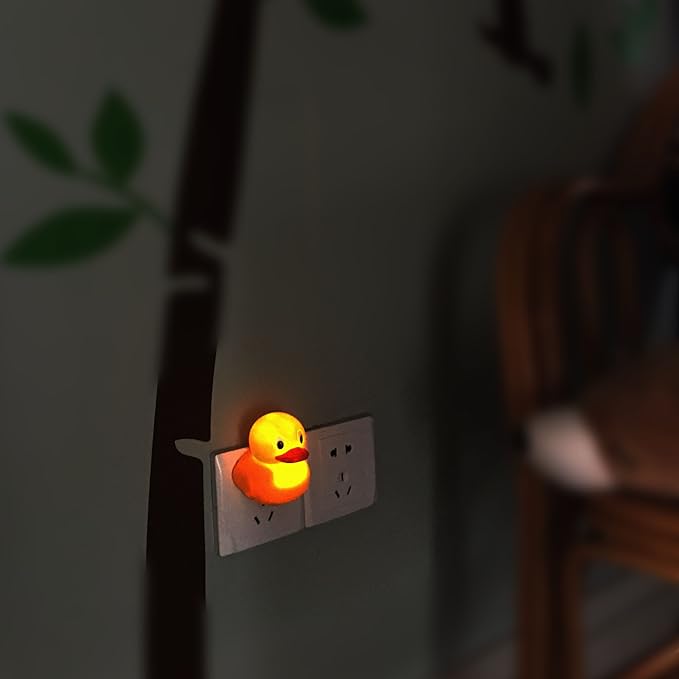 4 Pack Plug in LED Night Light with Cute Duck Dusk to Dawn Sensor Kids Decor Warm White 2700K Classic Kit -Be Safe At Night