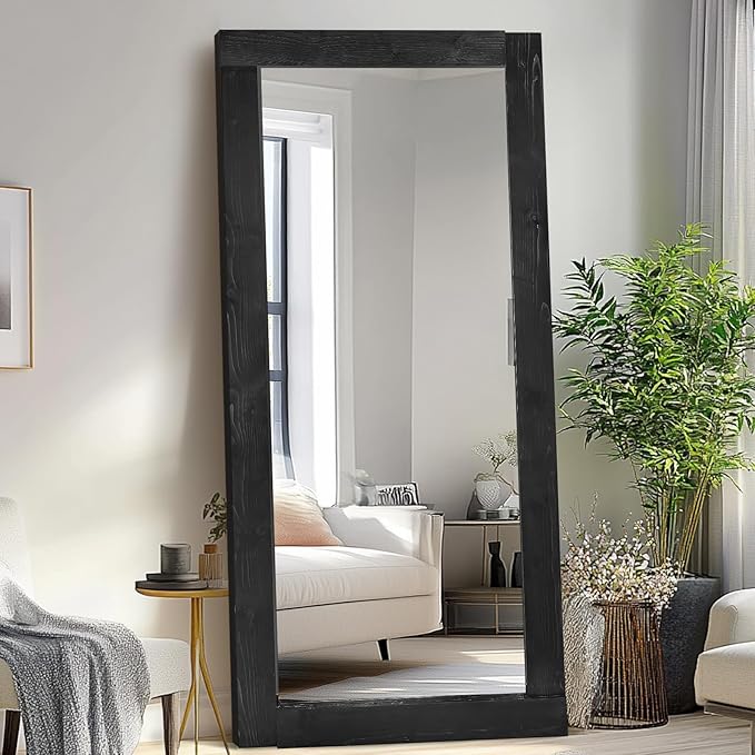 Full Length Mirror 71"x32" – Solid Wood Frame, HD Tempered Glass, Wall Mounted & Leaning, Rustic Modern Decor for Bedroom, Living Room, Entryway, Black