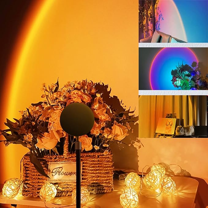 Sunset Lamp Projection Spotlight with Remote RGB 16 Colors for Influencer Video, 360 Degree Rotation Sunset Light Projector, Rainbow Projection Lamp LED Night Light for Bedroom, Party, Photography