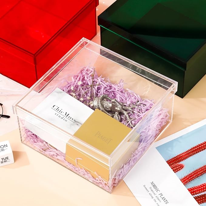 KissYou Acrylic Box Clear Box with Lid Home & Kitchen Organizer Contanier Plastic Square Cube Graduation Wedding Birthday Candy Boxes Party Decoration Gift Wrap Box