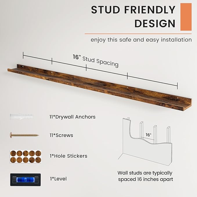Picture Ledge Shelf, Floating Shelves Set of 2, 72 Inches Long Large Nursery Book Shelves for Toys Storage, Kids Bookshelf Wall Mounted for Living Room Bedroom Decor Books Photo Frames