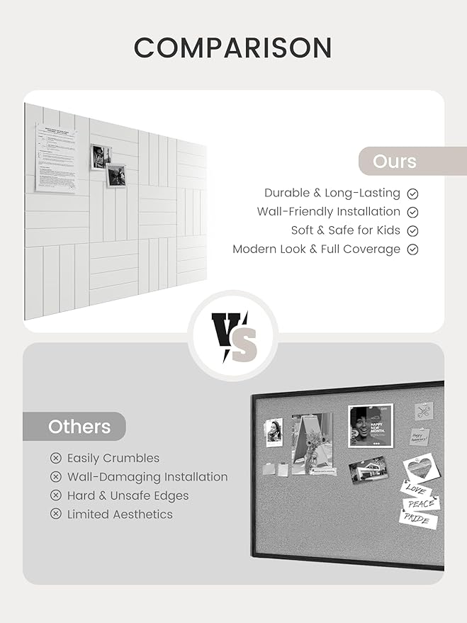 Bumusty Large Cork Board Alternative-48 x 36" Felt Bulletin Board Tiles, with 30 Pushpins, 70 Adhesive Tabs, Bold-Stripe 12-Pack, Cork Boards for Office Push Pin Board Felt Board-Milky White