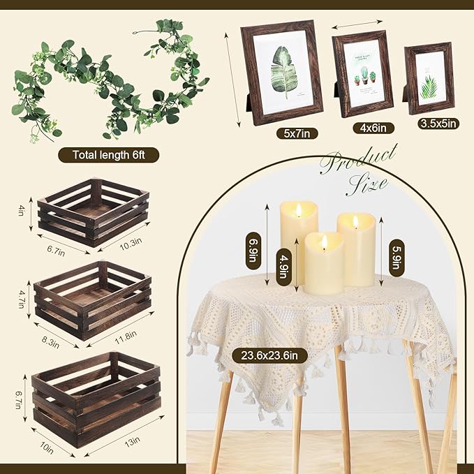 Yuntau 11 Pcs Rustic Nesting Wedding Decoration Sets, Christmas Rustic Farmhouse Decor Wood Crates for Display Decorative Box Storage Baskets Vintage Decor with Candles for Xmas Party Event(Brown)