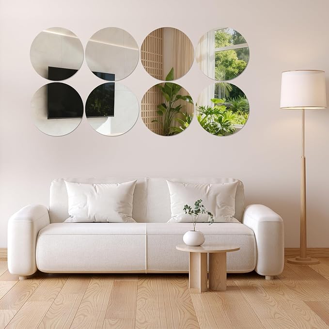 Amyhill 8 Pcs Round Mirrors for Centerpieces Table Decorations Acrylic Circle Mirrors Tray Candle Plates for Wedding Baby Shower Birthday Party Bulk Supplies(16 Inch)