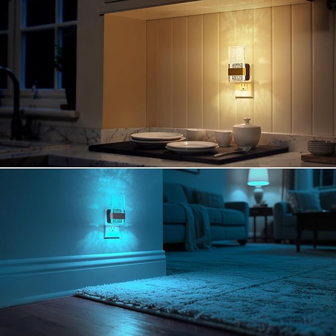 DORESshop LED Night Lights Plug into Wall, [2 Pack] 3 Level Dimmable Night Light, Rotatable Bubble Decorative Nightlight, Dusk to Dawn Sensor, Wall Sconce-Style Design Nightlights for Bathroom, RGB