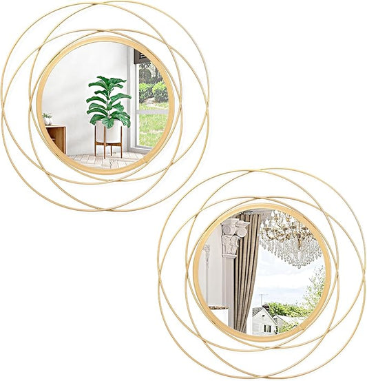 Gold Circle Mirror, Wall Decor Iron Frame Wall Art 2 Set 12'' Round Mirrors Home Decor Hanging for Bathroom Living Room Bedroom Entryway