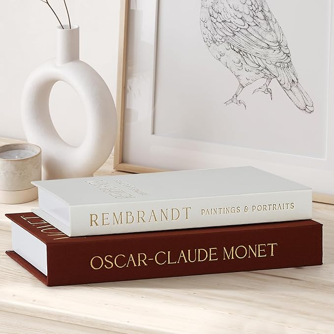 Decorative Books Set of 2, Beautiful Linen Boxes Decor Coffee Table Bookshelf or Mantle, Aesthetic Fake Books for Modern Home Decoration, Keepsake Photo Storage Box