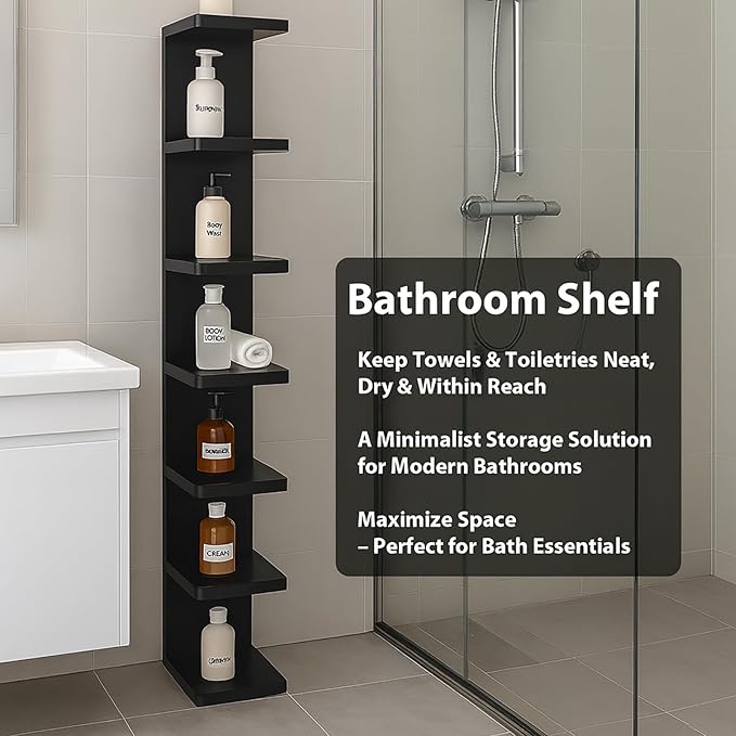LitaEther Versatile 7 Tier Wall Shelf Unit,Black Lack Wall Shelf,Display Floating Shelf with Round Edge