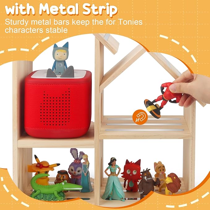for Tonies Box Shelf Magnetic Storage Shelf, Large 4-Room Loft House for Toniebox 1/2 Player Tonies Figures Characters for Children Room, Wall-Mounted and Desktop Placement
