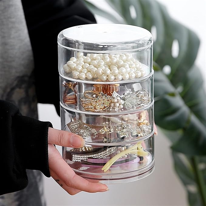 Makeup Organizer Multi Layer Jewelry Organizer Large Capacity 360 Desktop Jewelry Organizer for Stud Earrings Rings Necklaces Bracelets Storage Box (Color : Clear, Size : 4)