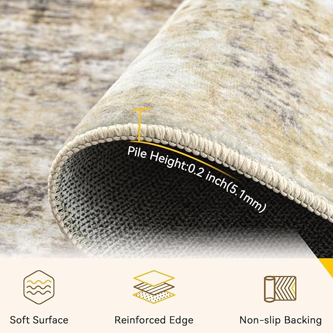 RELEANY Washable Area Rugs 6ft Non-Slip Modern Abstract Soft for Living Room Entryway Bedroom Nursery, Print Pattern, Neutral Brown Gray