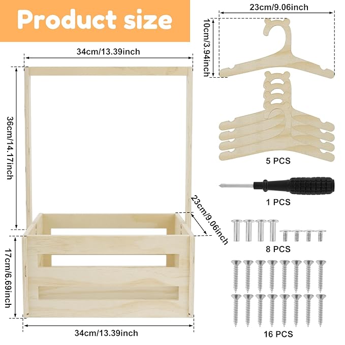 Wooden Baby Shower Crate Closet, Baby Storage Crate with Handle, Decorative Basket for Baby Shower Gifts, Welcome Gift Basket for Newborn Boys Girls, Pregnancy Gifts for New Parents
