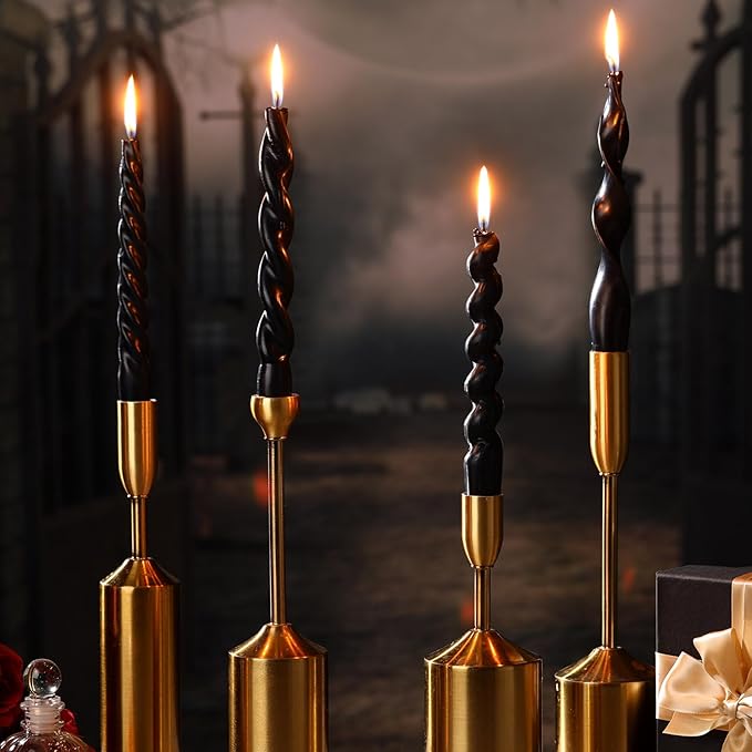 Nuanchu 4 Pcs Twisted Taper Candles Wax Unscented Smokeless Spiral Swirl Candlesticks for Wedding Holiday Dinner Party Home Decorations(7.87 Inch,Pure,Black)