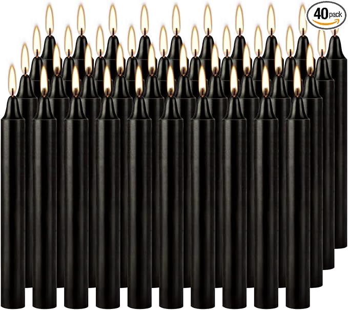 YOROXRG Set of 40 Black Candles – Spell Chime Candles for Halloween, Rituals, Prayer, Birthdays, Meditation, Altar - 4 Inch Tall, Unscented