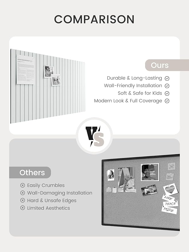 Bumusty Large Cork Board Alternative-36 x 24" Felt Bulletin Board Tiles, with 30 Pushpins, 40 Adhesive Tabs, Fine-Stripe 6-Pack, Cork Boards for Office Push Pin Board Felt Board-Cold White